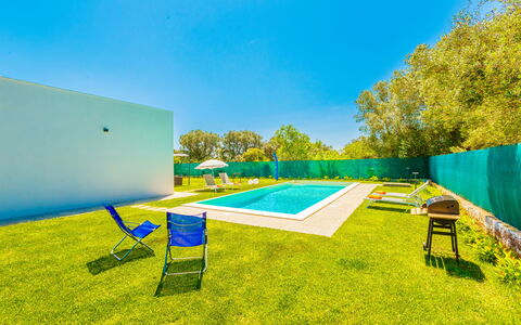 Villa Eufriama: Blue, Swimming Pool, Lawn, Artificial Turf, Landscaping, Shade, Design, Resort, Backyard, Hotel