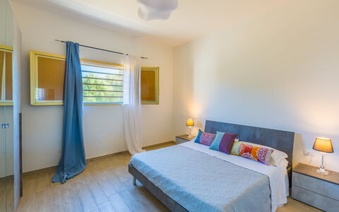 Villa Eufriama: Interior Design, Flooring, Floor, Furniture, Wood, Ceiling, Bed, Room, Lighting, Bedroom