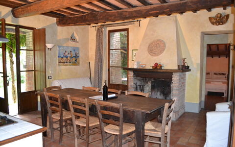 Appartamento Pietra Viva, Wifi, Near Perugia: Furniture, Flooring, Wood, Chair, Table, Interior Design, Kitchen & Dining Room Table, Floor, Dining Room, Room