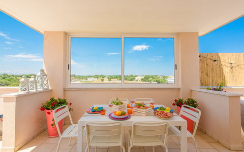 La Nuvola Sui Pedali: Apartment, Interior Design, Flooring, Floor, Furniture, Chair, Balcony, Outdoor Furniture, Resort, Kitchen & Dining Room Table