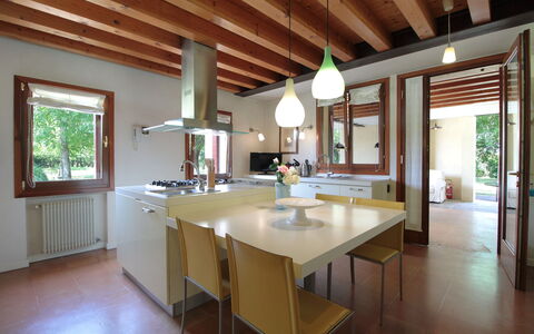 Silea Apartments, Pool, Garden, Treviso: Interior Design, Furniture, Flooring, Light Fixture, Wood, Kitchen, Ceiling, Countertop, Floor, Home