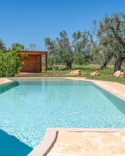 Trulli Corte Kalia, Golf & Puglia: Blue, Swimming Pool, Composite Material, Water Feature, Resort, Tile, Shade, Backyard, Landscaping, Design