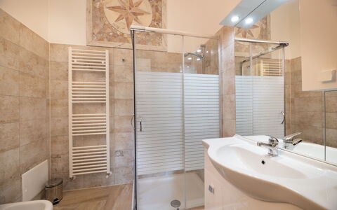 Gallipoli Apartment Ac, Seaside: Flooring, Interior Design, Floor, Plumbing Fixture, Ceiling, Bathroom, Room, Sink, Plumbing, Tap