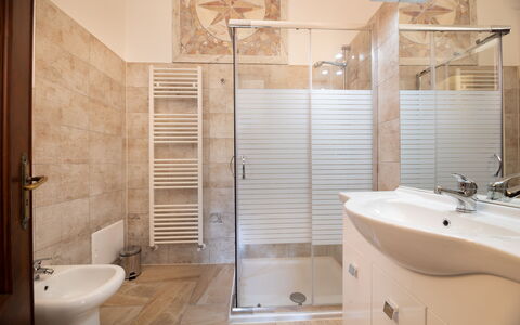Gallipoli Apartment Ac, Seaside: Flooring, Floor, Interior Design, Plumbing Fixture, Bathroom, Sink, Room, Ceiling, Plumbing, Lighting