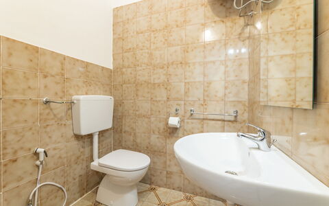 Sea View Apartment, Ac Gallipoli: Bathroom, Toilet Seat, Plumbing Fixture, Flooring, Bathroom Sink, Toilet, Floor, Interior Design, Sink, Plumbing