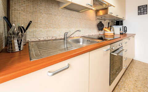 Lory House: Kitchen, Countertop, Kitchen Appliance, Major Appliance, Flooring, Kitchen Sink, Interior Design, Plumbing Fixture, Cabinetry, Floor