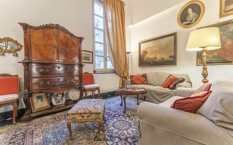 Portello Square Lux Apartment Genova: Furniture, Interior Design, Flooring, Floor, Room, Living Room, Picture Frame, Apartment, Molding, Couch