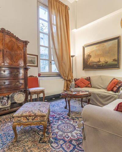 Portello Square Lux Apartment Genova: Furniture, Interior Design, Flooring, Floor, Room, Living Room, Picture Frame, Apartment, Molding, Couch