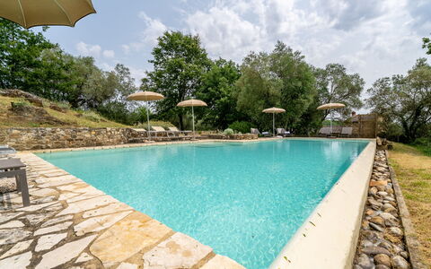 In the Heart of Chianti, Pool, Wifi, View - Lillia: Swimming Pool, Garden, Water Feature, Resort, Shade, Estate, Landscaping, Eco Hotel, Outdoor Furniture, Backyard