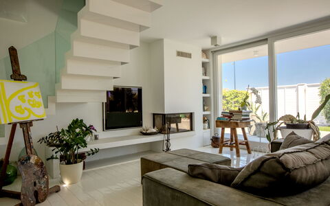 Villa Rosa Del Mare: Furniture, Interior Design, Flooring, Wall, Couch, Floor, Living Room, Wood, Ceiling, Room