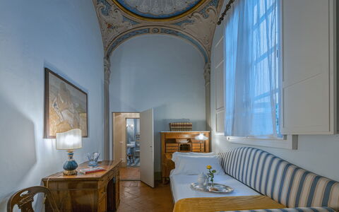 Elegant Suite: Florence Apartment with View on Med: Furniture, Interior Design, Ceiling, Room, Flooring, Floor, Home, Living Room, Couch, Picture Frame