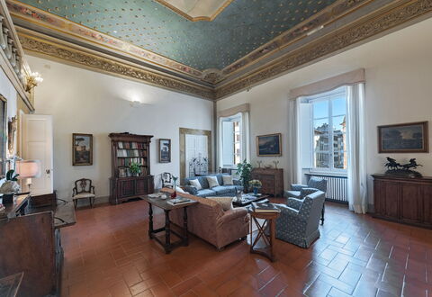 Elegant Suite: Florence Apartment with View on Med: Interior Design, Furniture, Ceiling, Flooring, Floor, Room, Lighting, Picture Frame, Chair, Living Room