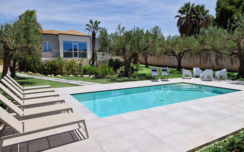 Villa Virginia: Swimming Pool, Outdoor Furniture, Resort, Furniture, Shade, Sunlounger, Composite Material, Garden, Landscaping, Eco Hotel