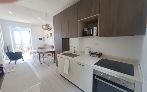 Central Design Flat With Parking, Bogliasco: Flooring, Floor, Countertop, Interior Design, Kitchen, Furniture, Major Appliance, Kitchen Appliance, Cabinetry, Room