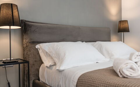 Santo Stefano Raro Rooms Collection: Bed, Bedroom, Furniture, Bedding, Bed Sheet, Linens, Interior Design, Throw Pillow, Floor, Pillow