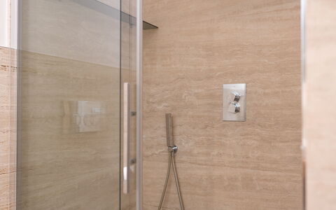 Santo Stefano Raro Rooms Collection: Wall, Flooring, Plumbing Fixture, Floor, Interior Design, Plumbing, Brown, Bathroom, Tile, Room