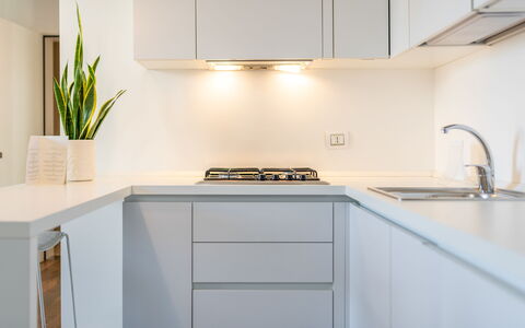 Santo Stefano Raro Rooms Collection: Kitchen, Countertop, Kitchen Appliance, Interior Design, Cabinetry, Major Appliance, Kitchen Stove, Flooring, Home Appliance, Ceiling