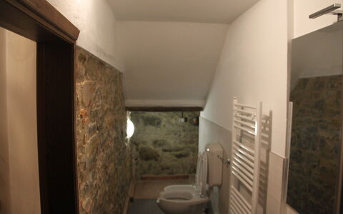 Agriturismo Casa Da Pietro: Wall, Flooring, Floor, Room, Ceiling, Plumbing Fixture, Stone Wall, Tile, Wood Stain, Plumbing