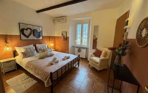 Cottage Wisteria: Furniture, Wood, Interior Design, Flooring, Floor, Bed, Bedroom, Linens, Ceiling, Bed Sheet