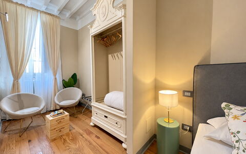 Via Roma 39: Furniture, Interior Design, Flooring, Floor, Wood, Bedroom, Ceiling, Bed, Room, Lighting