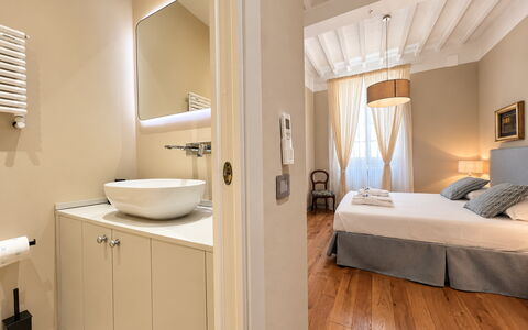 Via Roma 39: Interior Design, Furniture, Bedroom, Bed, Wood, Floor, Flooring, Room, Textile, Ceiling