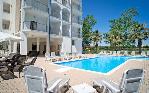 Tortoreto Apartment Close To The Sea, Ac,wi -fi: Blue, Swimming Pool, Composite Material, Outdoor Furniture, Shade, Resort, Sunlounger, Hotel, Balcony