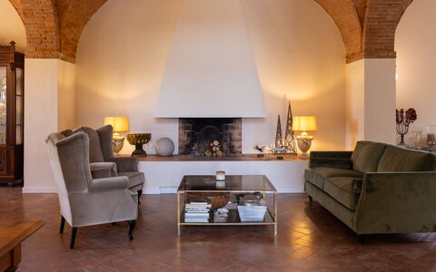 Villa Leone Reale: Furniture, Interior Design, Wall, Flooring, Couch, Floor, Living Room, Ceiling, Lighting, Room