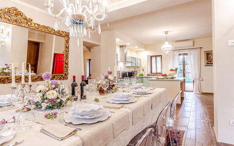 Villa Anna: Furniture, Interior Design, Table, Ceiling, Dining Room, Chair, Textile, Flooring, Room, Kitchen & Dining Room Table