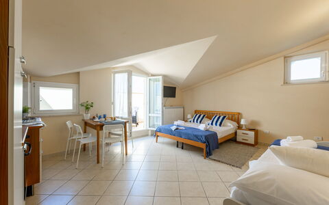 Sweet Conero: Floor, Interior Design, Flooring, Furniture, Ceiling, Room, Apartment, Bedroom, Chair, Bed