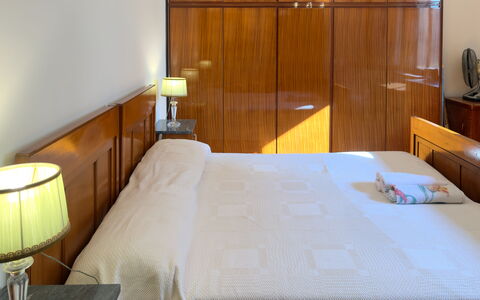 Casa Francy - Arma Di Taggia: Furniture, Flooring, Bed, Wood, Interior Design, Bedroom, Floor, Bed Sheet, Bedding, Lighting