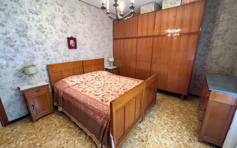 Casa Francy - Arma Di Taggia: Furniture, Flooring, Bedroom, Wood, Floor, Bed, Interior Design, Cabinetry, Bed Sheet, Drawer