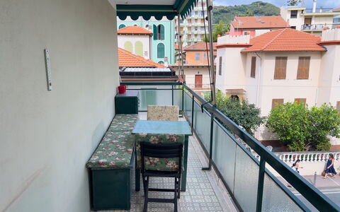 Casa Francy - Arma Di Taggia: Balcony, Shade, Fence, Handrail, Outdoor Furniture, Chair, Porch, Houseplant, Outdoor Table, Baluster