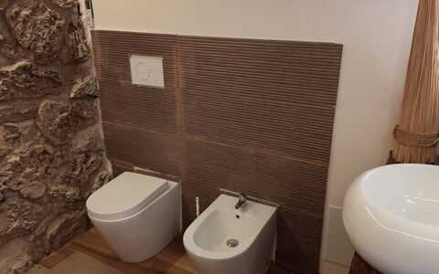 Borgo Incanto: Toilet Seat, Flooring, Wall, Floor, Plumbing Fixture, Toilet, Brown, Bathroom, Plumbing, Tile