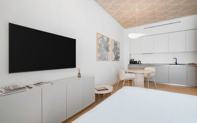 Deservi Elegant Apt. Boccaccio: Furniture, Interior Design, Flooring, Floor, Apartment, Living Room, Room, Home, Wood Flooring, Electronic Device