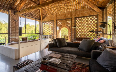 Villa Poggio Zucchino, Pool, Wellness, Piacenza: Interior Design, Wood, Furniture, Ceiling, Flooring, Floor, Architecture, Lighting, Living Room, Chair