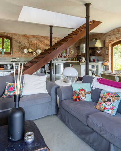 Villa Poggio Zucchino, Pool, Wellness, Piacenza: Furniture, Interior Design, Couch, Wood, Flooring, Living Room, Table, Chair, Floor, Ceiling