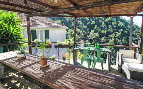 Manuela: Porch, Balcony, Shade, Outdoor Table, Outdoor Furniture, Outdoor Structure, Flowerpot, Chair, Houseplant, Eco Hotel