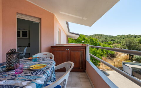 Carigi: Apartment, Balcony, Wood Stain, Chair, Shade, Outdoor Furniture, Hardwood, Kitchen & Dining Room Table, Deck, Porch