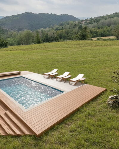 Villa Pietra With Pool On Piemonte Hills: Wood, Swimming Pool, Leisure, Hardwood, Garden, Wood Flooring, Wood Stain, Eco Hotel, Deck, Landscaping