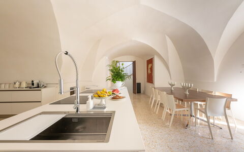 Palazzo Villani Lubelli: Interior Design, Furniture, Flooring, Ceiling, Floor, Chair, Kitchen & Dining Room Table, Molding, Kitchen, Countertop