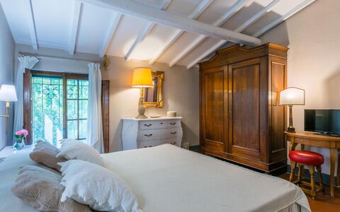 Podere la Botte, Pool, Lari: Furniture, Bed, Bedroom, Interior Design, Bed Sheet, Bedding, Lighting, Flooring, Bed Frame, Room