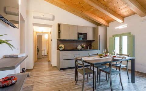 Villa Zena: Interior Design, Furniture, Wood, Flooring, Ceiling, Floor, Room, Home, Countertop, Kitchen