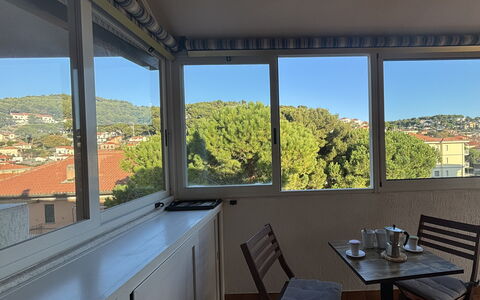 La Casa di Viviana Terrace, Close to the Beach: Furniture, Chair, Balcony, Glass, Shade, Outdoor Furniture, Hardwood, Daylighting, Outdoor Table, Outdoor Structure