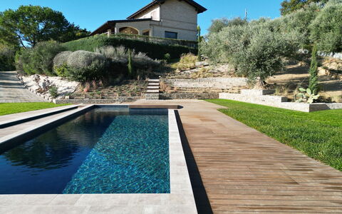 Villa Carciofa: Swimming Pool, Garden, Landscaping, Water Feature, Backyard, Flagstone, Walkway