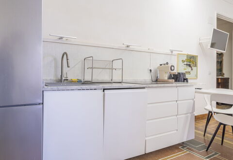 La Casa di Bruno, Terrace, in the Heart of Genova: Kitchen Appliance, Kitchen, Flooring, Interior Design, Major Appliance, Furniture, Countertop, Wood, Cabinetry, Floor