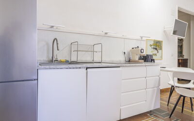 La Casa di Bruno, Terrace, in the Heart of Genova: Kitchen Appliance, Kitchen, Flooring, Interior Design, Major Appliance, Furniture, Countertop, Wood, Cabinetry, Floor