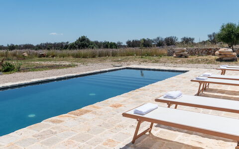 Terracorte Villa: Swimming Pool, Composite Material, Outdoor Furniture, Sunlounger, Reflection, Reflecting Pool, Resort, Flagstone, Chaise Longue