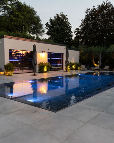 Villa Bocchi: Swimming Pool, Water Feature, Garden, Composite Material, Courtyard, Flowerpot, Shade, Resort, Landscaping, Patio