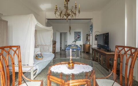 Focaincontromano Seaview, Genova: Furniture, Interior Design, Flooring, Floor, Ceiling, Lighting, Room, Chair, Living Room, Apartment