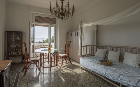 Focaincontromano Seaview, Genova: Furniture, Interior Design, Floor, Flooring, Lighting, Ceiling, Room, Bedroom, Apartment, Bed